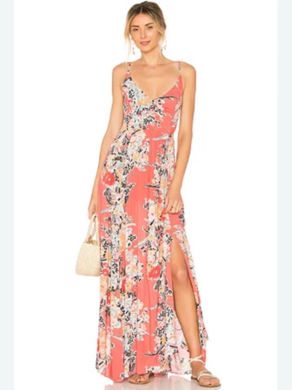 Free People Through The Vine Feminine Mixed Floral Print Flowy Maxi Dress• Small